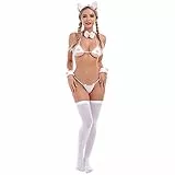 IDOPIP Damen Cosplay Dessous Set Japanische Anime Katze Kostüm Sexy Outfits für Cosplay Party, Halloween, Karneval Weiß 01 one size