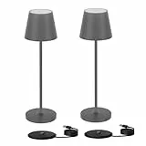 Klighten 2 Stück Dimmbare LED Akku Tischlampe, Warme Lichtfarbe 3000K, Aufladbar Designer Tischleuchte mit USB Ladestation, Dunkelgrau, Aluminium, Für Innen und Aussen