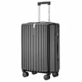 MGOB Koffer Mittelgroß Hartschalen Erweiterbar in Polycarbonat Reisekoffer mit 4 Rollen und Haken | 65x44x27/32cm | 71L-85L(Schwarz, L)