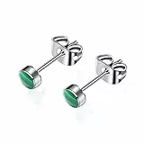 Artskin Titan Ohrstecker für Frauen & Mädchen - 5mm Naturstein Edelsteine, Hypoallergene Ohrringe, Nickel-frei, Schwarzer Onyx (5MM, Malachite)