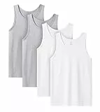 LAPASA Herren 4er Pack Unterhemd 100% Baumwolle Classic Tanktop Atmungsaktiv Rundhals Fitness Achselshirt Muskelshirt M36, Grau*2+Weiß*2, 3XL
