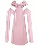 Fiamll Regency Kleid Damen Retro Viktorianisches Lang Kleider mit Stola und Handschuhen für Hochzeiten und Party M