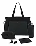 Kapten & Son Shopper Hellvi Diaper Set All Black 25 L | Wickeltasche mit Kinderwagen- und Kofferbefestigung | inklusive Kulturtasche, Wickelunterlage & isolierter Flaschenhalter | Diaper Bag