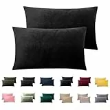 Soifox Fleece-Kissenbezüge, 2 Stück, schwarz, für den Winter, Thermo-Kissenbezüge mit Hotelverschluss, Flanell, weich, flauschig, dekorative Kissenbezüge, 50 x 75 cm