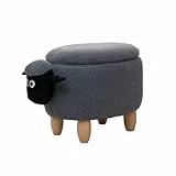 SVITA Tierhocker mit Stauraum Kinderhocker Ordnungshelfer Sitzhocker Polster mit Holzbeinen Kinderzimmer Deko Sitzbox Tier-Motiv Schaf Grau