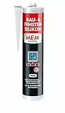 MEM Bau- & Fenster-Silikon, Für Anschluss- und Dehnungsfugen im Baubereich, Im Innen- und Außenbereich einsetzbar, UV- und witterungsbeständig, Gebrauchsfertig, Lösemittelfrei, 300 ml Kartusche, Weiß