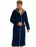Morgenstern Bademantel Herren Kapuze 100% Baumwolle Frottee OEKO-TEX Velours Morgenmantel Lang Finn Navy Blau L