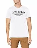 TOM TAILOR Herren T-Shirt mit Logo-Print aus Bio-Baumwolle, White, XXXL