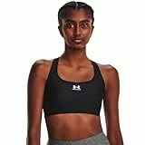 Under Armour Damen UA Authentics Mid Padless, Sport BH mit mittlerer Unterstützung, schweißableitender BH ohne Polster, Schwarz, L