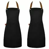 Livdouyu 2 Stück kochschürze für Herren und Damen, Wasserdicht Schürze Schwarze Schürze mit 2 Groß Taschen, Verstellbare Küchenschürze Grillschürze Arbeitsschürzen für Kochen Malen Backen Hausarbeiten