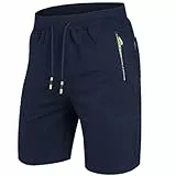 ZOXOZ Kurze Hosen Herren Shorts Sommer Kurze Jogginghose Herren Sports Shorts Sweat Baumwolle Gym Fitness mit Reissverschluss Navy Blau XL