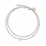 GD GOOD.designs Fußkettchen Herz Silber für Damen - Wasserfest I Mehrreihige Fußkette - Verstellbar I Filigraner silberner Edelstahl Fußschmuck