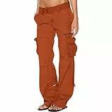 SMIDOW Cargohose für Damen, niedrige Taille, Übergröße, dehnbar, weites Bein, Taschen, Y2K, Streetwear, Kampf, Militärhose, #G03-Orange, X-Klein
