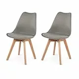 EGGREE 2er Set Esszimmerstühle mit Massivholz Buche Bein SGS Geprüfter, Retro Design Gepolsterter lStuhl Küchenstuhl Holz, Grau