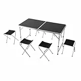 Relaxdays Campingtisch, 4 Sitzhocker, klappbar, höhenverstellbar, mit Tragegriff, Aluminium, MDF, Gartentisch, schwarz