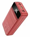 PDBEST 60000mAh Power Bank 22,5W Powerbank PD USB-C Schnellladefunktion Externe Akku mit 4 Ausgänge und 2 Eingänge, kompatibel mit Smartphone, Tablets, Tablet usw Rote Perle