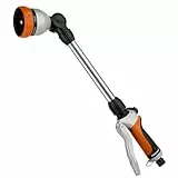 RESTMO Garten Gießstab Metall, 42cm Lang Gartenbrause mit Stiel, 180° schwenkbaren Kopf Stabbrause mit Durchflusskontrolle, 7 Sprühbilder Bewässerung Zauberstab für Blumenampeln und Sträucher, Orange