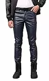 Panegy Herren Leder Motorrad Hose Kunstleder Hosen Männer Stretch Enge Bleistift Hose für Bühnen Friseursalon Bar