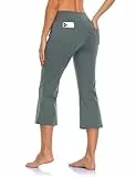 MOVE BEYOND Damen Yogahose 3/4 Sommerhose Caprihose Leicht Sporthose Butterweiche Jogginghose mit Taschen, Hellgrau, L