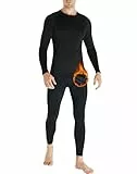 HOPLYNN Thermal Underwear Herren Funktionsunterwäsche Set Atmungsaktiv Innenfleece Skiunterwäsche Männer Winter für Joggen,Radfahren,Fußball,Skifahren,Motorrad Warme Schwarz L