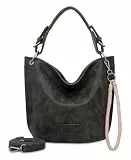 Fritzi aus Preussen Fritzi31N Vintage Black Idol Hobo Bag Damen Umhängetasche Handtasche Schultertasche Freizeit Reise Festival City vegane Lederoptik Vintage-Waschung 28 x 26 x 13 cm, Schwarz