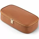 Vlando Reise Kosmetiktasche Klein, Make Up Tasche Damen, Tragbare Cosmetic Bag Organizer, Multifunktionale Schminktasche Damen aus wasserdichte Leder,Dunkelbraun