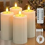 SoulBay LED Kerzen mit Timerfunction, 4er Set Wiederaufladbare Elektrische Kerzen Aufladbar mit Fernbedienung Timer, LED Stumpenkerzen Flackernd Wasserdicht für Zimmer Halloween Deko Weihnachten