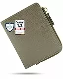 Baur Damen Geldbörse klein – Echtes Leder mit RFID-Schutz – Kleines Portemonnaie mit 7 Kartenfächern – Druckknopfverschluss und Münzfach mit Reißverschluss (Gold Reißverschluss, Olive)