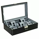 Friedrich|23, Uhrenkasten, Für 10 Uhren, Leder-Optik, Mit Glasdeckel, 30 x 17 x 8,5 cm, Abschließbar, Bond, Feinsynthetik, Schwarz, 20084-2