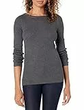 Amazon Essentials Damen Leichter, Gerippter Langarm-Pullover mit U-Boot-Ausschnitt in schmaler Passform, Dunkelgrau Meliert, M