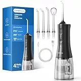 Operan Munddusche Kabellos Tragbar Elektrische, 300ML Oral Irrigator Munddusche Testsieger, Water Flosser für Zähne, Zahnfleisch und Zahnpflege, Black,1 Pack + 4 Düseni
