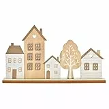 Logbuch-Verlag Häuserzeile aus Holz 30 x 17 x 5 cm Häuser zum Hinstellen als Deko für das ganze Jahr weiß naturfarben
