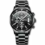 CRRJU Herren Uhr wasserdichte Chronographen Armbanduhr Männer Edelstahlarmband Business Analog Quarzuhr mit Kalender (Schwarz)