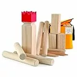 Carromco Original Wikingerschach Holz Premium – Kubb Spielset aus Gummibaumholz, wetterfest, inkl. Tragetasche – Outdoor Geschicklichkeitsspiel für Garten & Strand