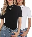 Totatuit Damen Rollkragen Pullover Frühling Sommer Strick Kurzarm Eng Mode Oberteile für Freizeit