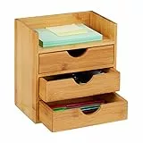 Relaxdays Schreibtisch Organizer, Ablage, 3 Schubladen, für Büroutensilien, Bambus Schubladenbox, HBT: 21x20x13 cm Natur