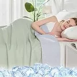 Qucover Kühlende Bettdecke, Sommerdecke aus Baumwolle und Mikrofaser, Dünne Kühlende Doppelbett,Sommerbettdecken ohne bezug nutzbar, Leichte&Weiche (Grün-Grau, 200 * 230cm)
