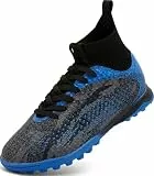 situkeke Fußballschuhe für Jungen, Mädchen, Kinder, Astroturf, Fußballschuhe, FG AG, Fußballschuhe, für drinnen und draußen, Teenager, blackblue, 34 EU