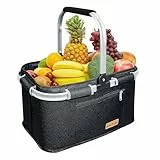 ABIUBIU 35L Einkaufskorb Großer Picknickkorb mit gepolsterten Griffen Praktischer Faltbarer Korb Einkaufstasche mit Aluminiumrahmen Stabiler Korb Reisen/Picknick/Einkaufen