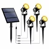 T-SUNUS Gartenstrahler Solar, Solarstrahler für Außen Garten Warmweiß, IP65 Wasserdicht, 2 Helligkeitsmodi, Auto ON/OFF Solarlampen für Außen Baum Terrasse Hof Gartenweg