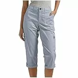EMATOP Cargohose Damen 3/4 Sommer Hose Casual Lose Wanderhose Leichte Outdoor Sporthose Vintage Einfarbig Jogginghose mit Taschen Freizeithose Elegant Baumwolle Cargo Hosen Bequem Arbeitshose