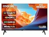 coocaa 32 Zoll Fernseher, 80cm, QLED HD Smart TV mit Google TV, 6. Generation QLED Tech, HDR10, HLG, Dolby Audio, Triple Tuner DVB-T/-T2/-C/-S/-S2 CI+, Bluetooth 5.1, 32CGQH40Z, 2026