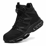 PAQOZKC Sicherheitsstiefel Herren Damen Arbeitsschuhe mit Stahlkappe Sportlich Sicherheitsschuhe Hoch Leicht Stahlkappenschuhe Luftkissen C21/Schwarz 45