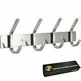 JOLY FANG Hakenleiste Kleiderhaken, Garderobenhaken Edelstahl mit 4 Haken, Mehrzweck Handtuchhaken Garderobenleiste für Garderobe Bad Küche (Silber, 4 Haken)