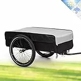 Klarfit Fahrradanhänger, Lastenanhänger mit 2 Rädern und Regenverdeck, Stahl mit Anhängevorrichtung & Halterung, Wasserdichter Handwagen mit Abnehmbarer Deichsel, Fahrrad Anhänger,Grau