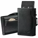 GSG SINCE 1998 Geldbörse Herren, Slim Wallet mit Münzfach, ID-Fenster, Portemonnaie mit RFID Schutz, Kartenhalter mini Portemonnaie Herren Schwarz