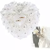 Gfamous Hochzeit 18 x 19cm Ringkissen, Ringkissen Hochzeit Creme Blume, Hochzeit Ring Kissen Ring Bearer Kissen Trauringkissen für Trauung Kirche