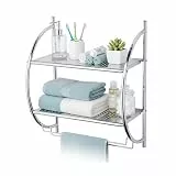 Relaxdays Badregal, Wandregal mit 2 Ablagen, 2 Handtuchstangen, HBT 54,5 x 44,5 x 25,5 cm, Badezimmer, Edelstahl, Silber