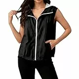 Weste Damen Sommer Jacke Leicht Sommerweste Ärmellose Sommerjacke mit Kapuze Damenwesten Stehkragen Sportweste Outdooer Sportjacke Dünne Kapuzenjacke Reißverschluss Sporttop Sportshirt