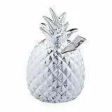 Relaxdays Spardose Ananas, Dekofigur, Sparschwein mit Schloss, 2 Schlüssel, Keramik Sparbüchse, H x D 16 x 9 cm, Silber, 1 Stück